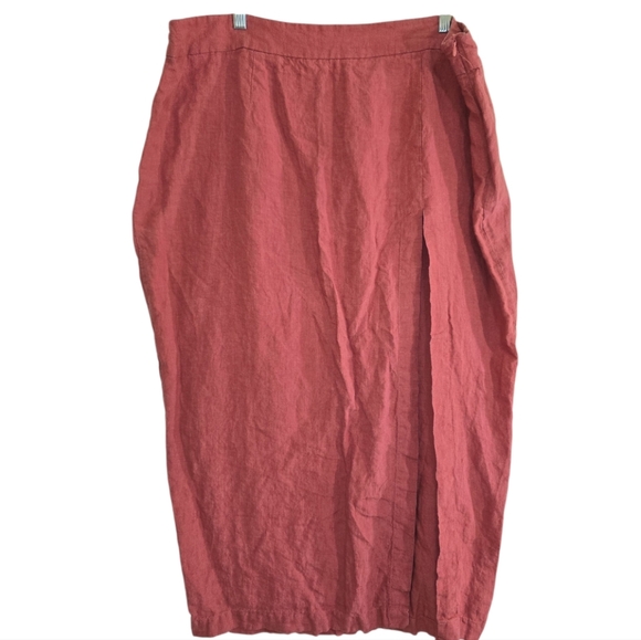 Amalie The Label Cleide Linen Midi Skirt in Dusty Clay 16 Side Slit - Picture 3 of 9